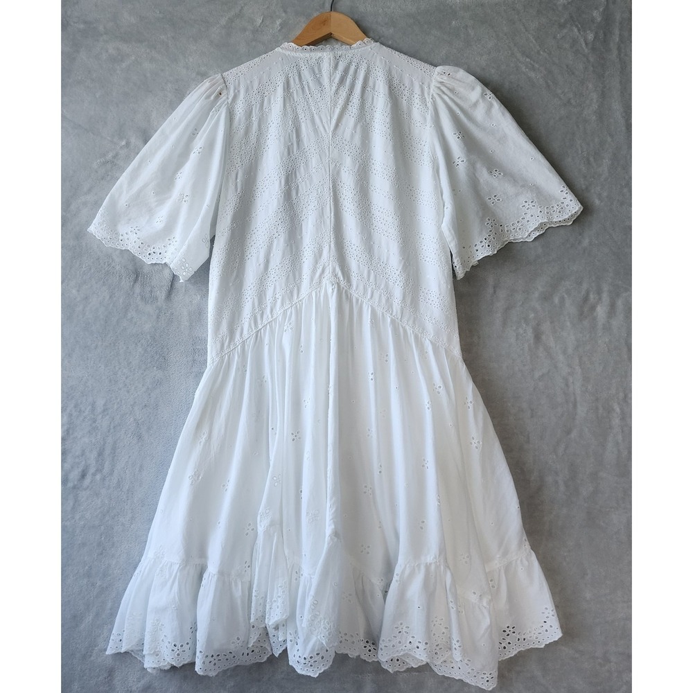 Madewell Dress Size 8 Eyelet Lace Flutter White Cotton Pockets Voile Mini NWT - Picture 2 of 12